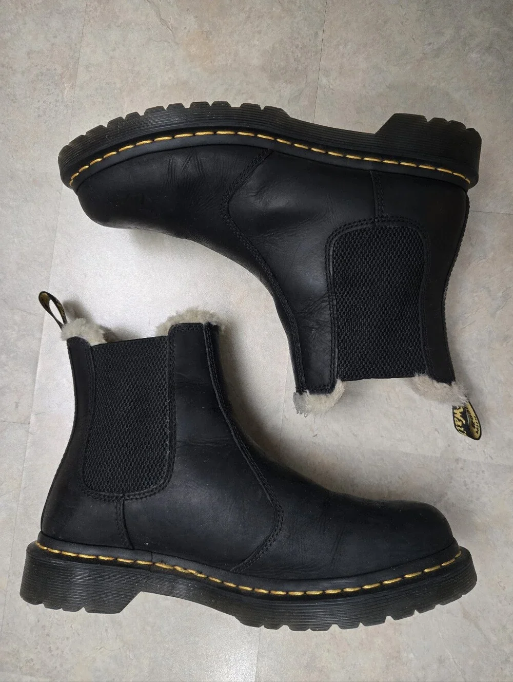 Dr. Martens Men's 2976 Black Leather Chelsea Boot with Cream Shearling Collar